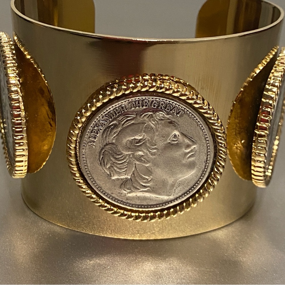 Large Roman Coin Gold Cuff Bracelet With Silver Coins “Alexander The Great” - Picture 2 of 10